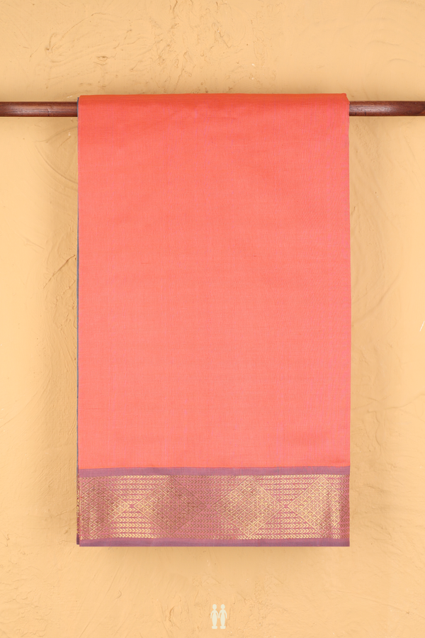 Poly Cotton Saree In Coral Pink With Zari Border