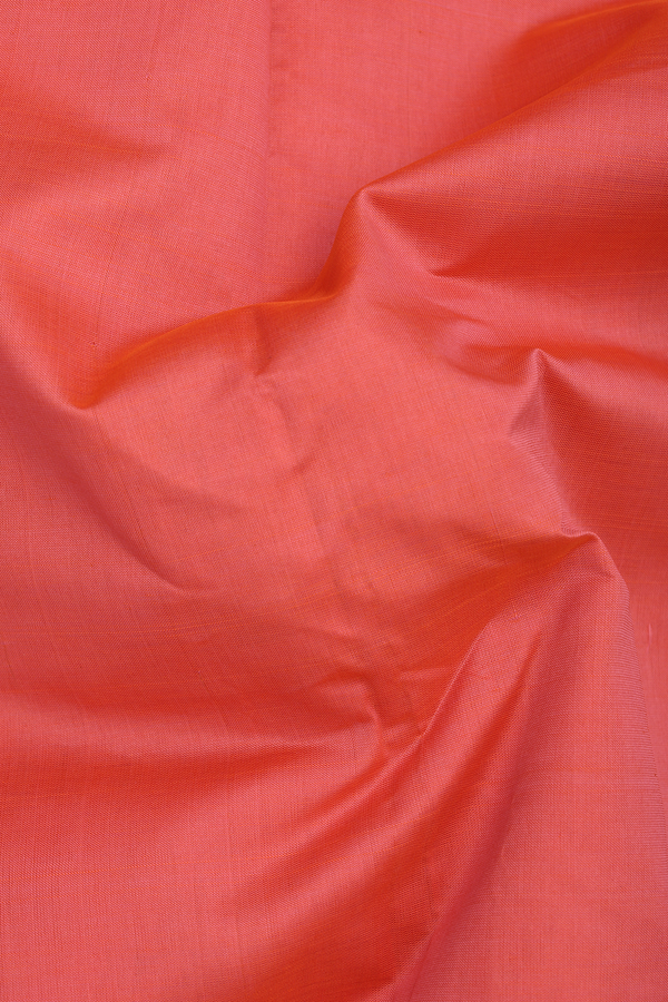 Poly Cotton Saree In Coral Pink With Zari Border