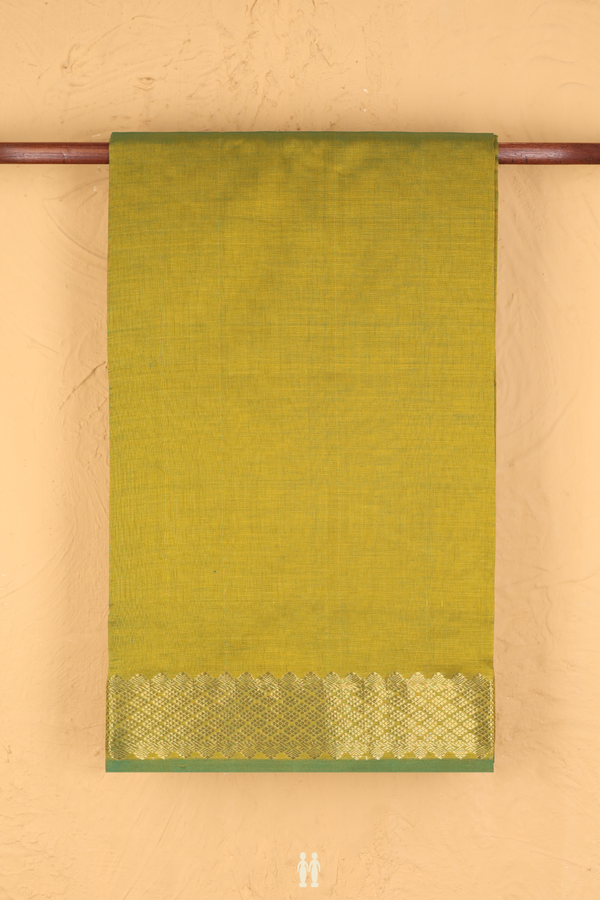 Poly Cotton Saree In Green With Zari Border