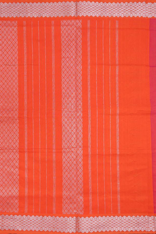 Poly Cotton Saree In Coral Red With Zari Border