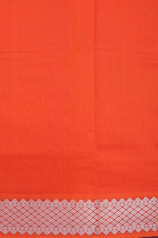 Poly Cotton Saree In Coral Red With Zari Border
