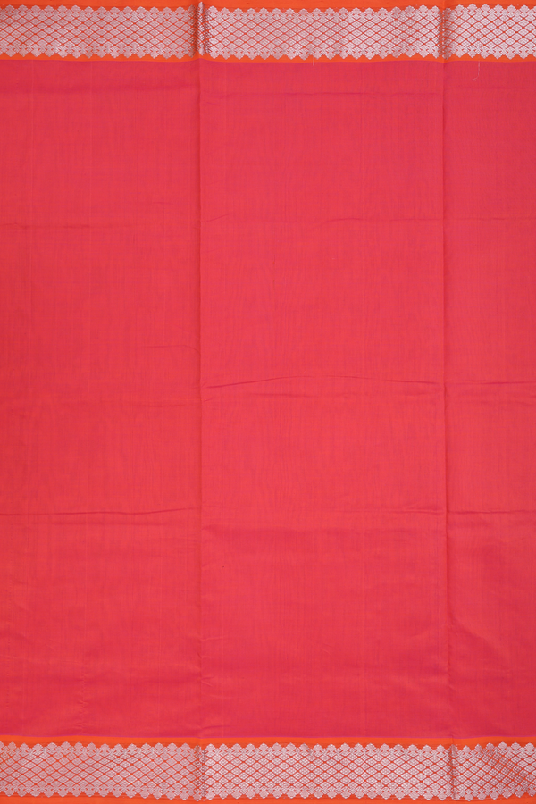 Poly Cotton Saree In Coral Red With Zari Border