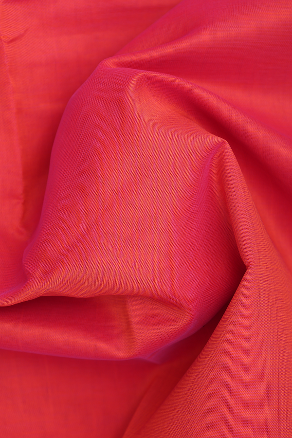 Poly Cotton Saree In Coral Red With Zari Border