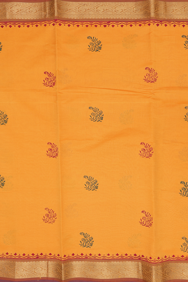 Semi Silk Cotton Saree In Orange With Printed Buttas