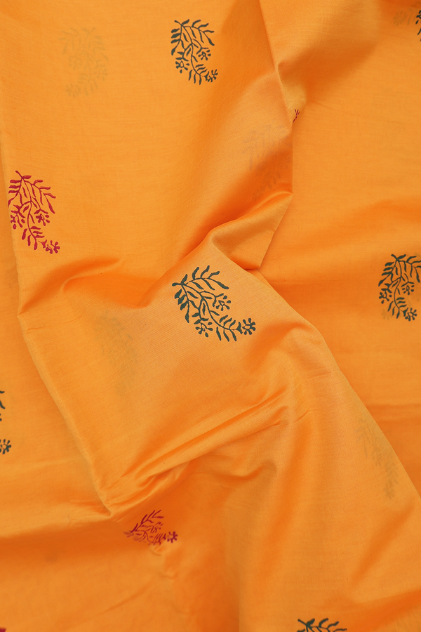 Semi Silk Cotton Saree In Orange With Printed Buttas