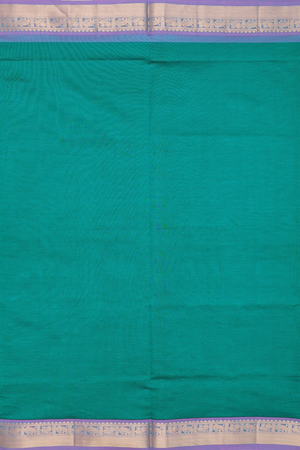 Semi Silk Cotton Saree In Teal Blue With Peacock Border