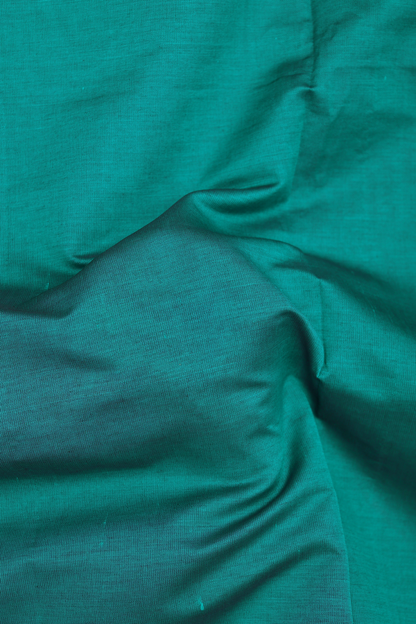 Semi Silk Cotton Saree In Teal Blue With Peacock Border