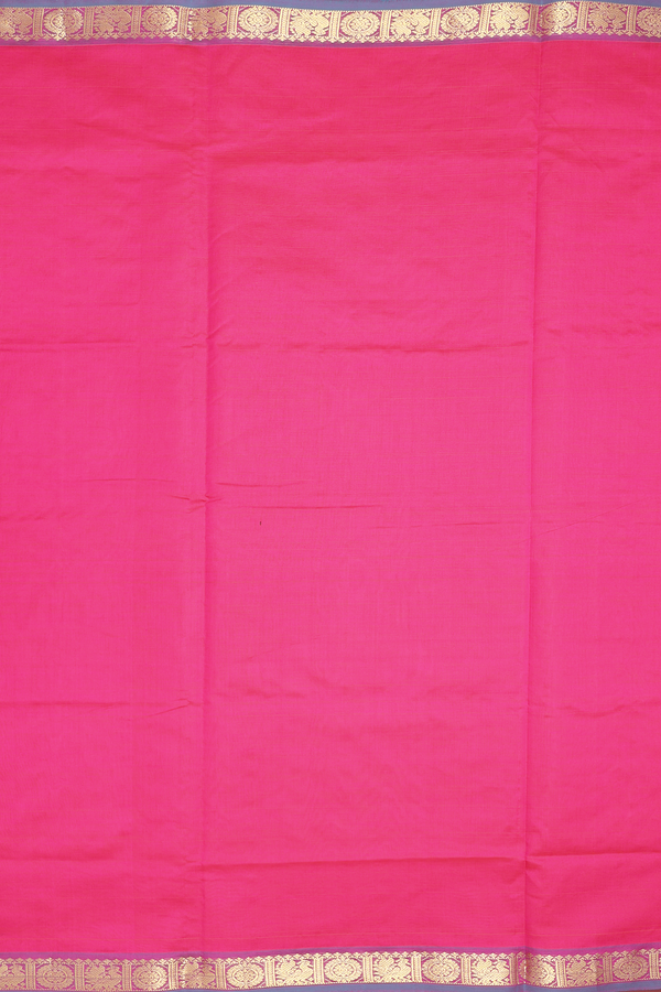 Semi Silk Cotton Saree In Rani Pink With Contrast Border