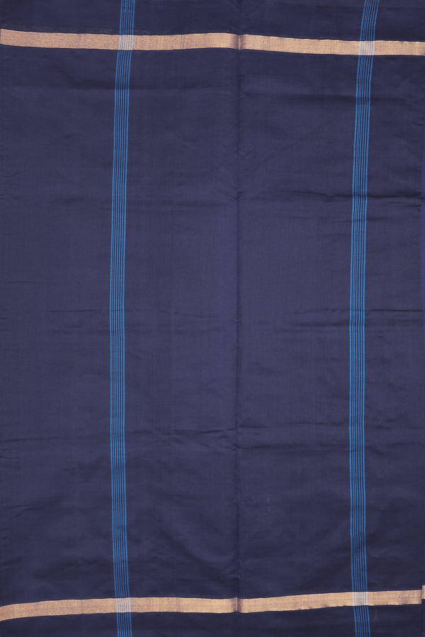 Semi Silk Cotton Saree In Peacock Blue With Contrast Border