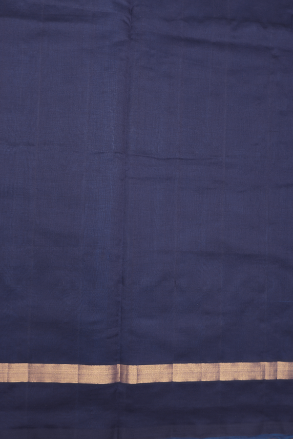 Semi Silk Cotton Saree In Peacock Blue With Contrast Border