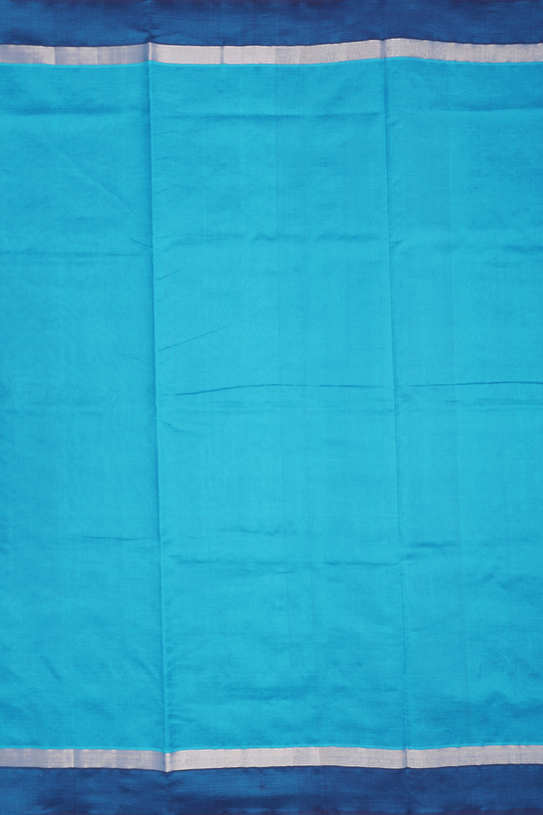 Semi Silk Cotton Saree In Peacock Blue With Contrast Border