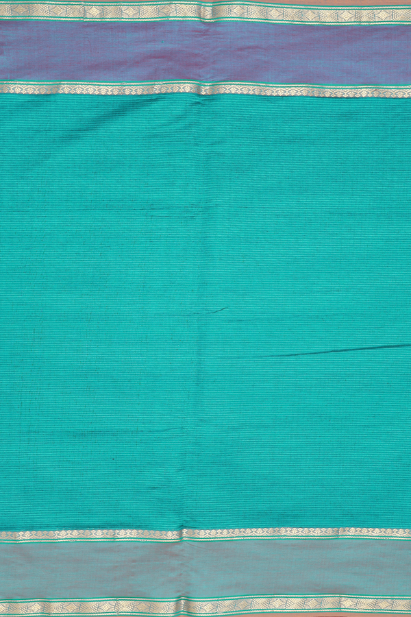 Semi Silk Cotton Saree In Teal Green With Stripes Design
