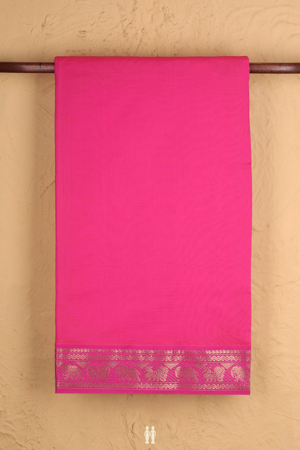 Semi Silk Cotton Saree In Rani Pink With Zari Border