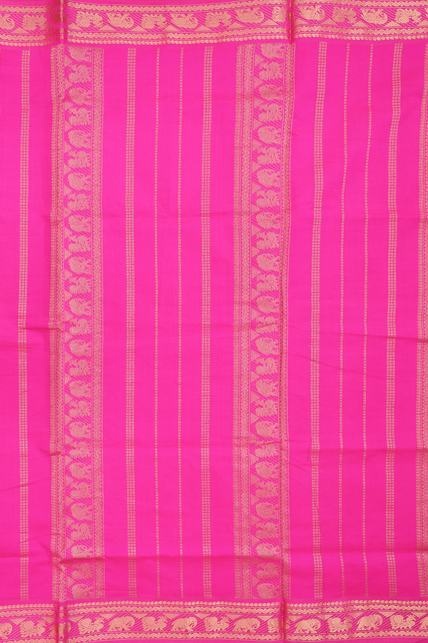 Semi Silk Cotton Saree In Rani Pink With Zari Border