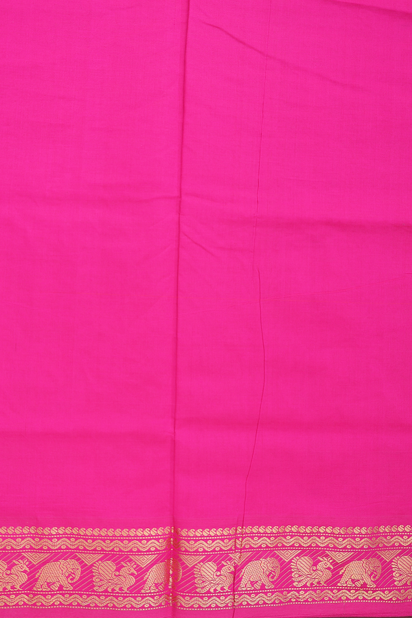 Semi Silk Cotton Saree In Rani Pink With Zari Border