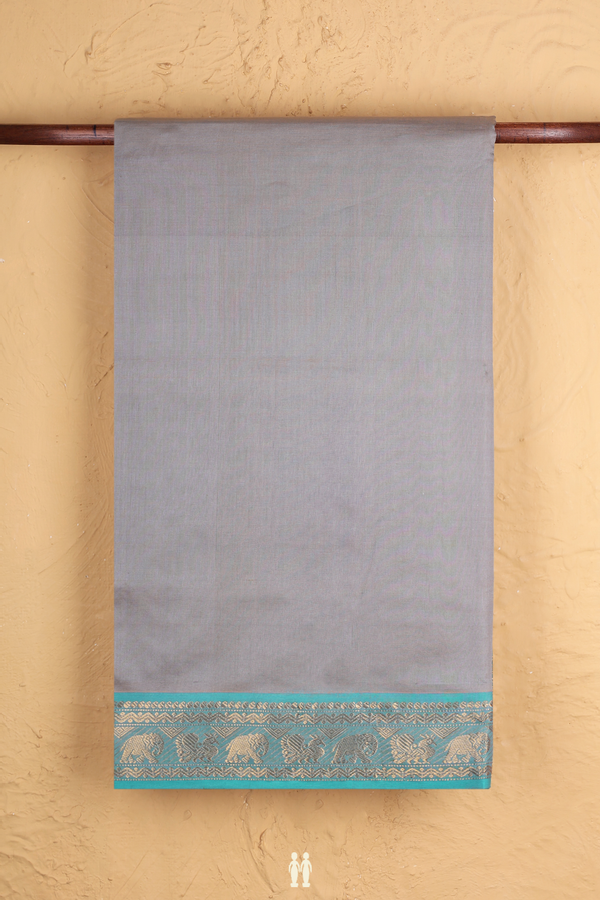 Semi Silk Cotton Saree In Grey With Contrast Border