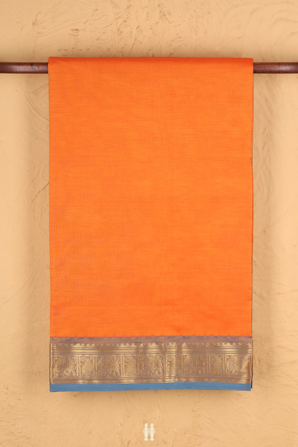 Semi Silk Cotton Saree In Orange With Contrast Border