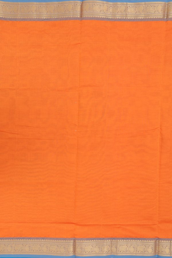 Semi Silk Cotton Saree In Orange With Contrast Border