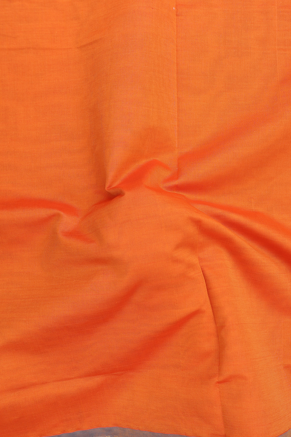 Semi Silk Cotton Saree In Orange With Contrast Border