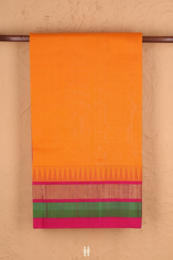 Silk Cotton Saree In Royal Orange With Contrast Border