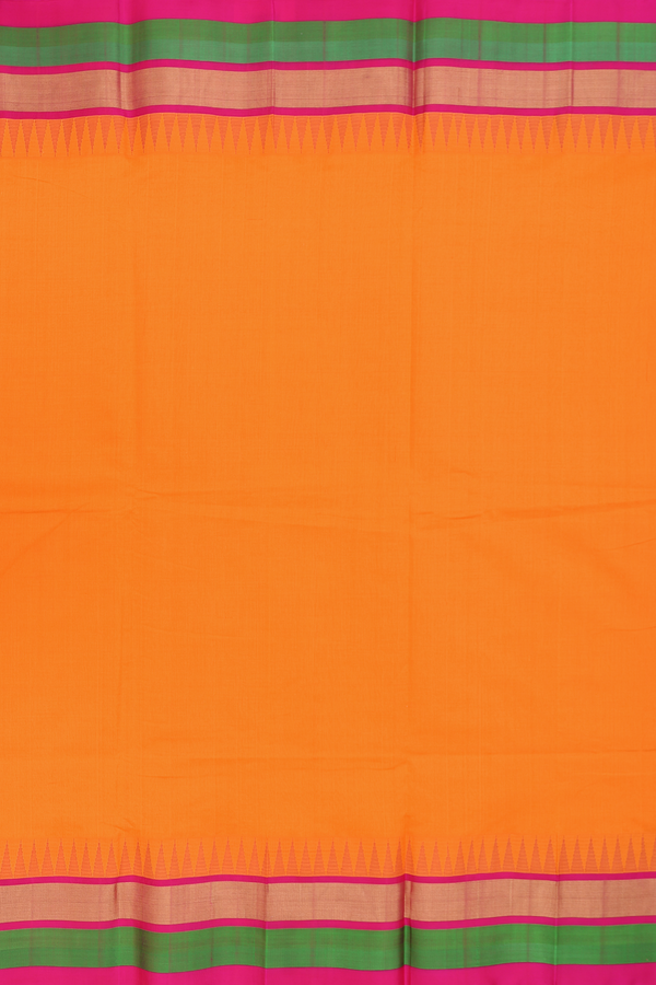 Silk Cotton Saree In Royal Orange With Contrast Border
