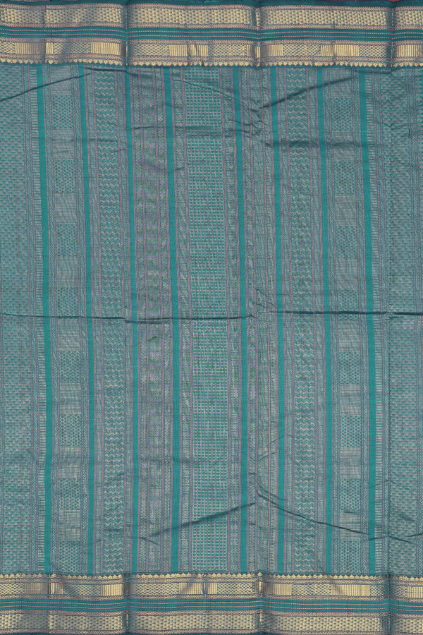 Kanchi Cotton Saree In Teal Blue With Checks Design