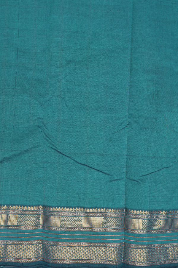 Kanchi Cotton Saree In Teal Blue With Checks Design