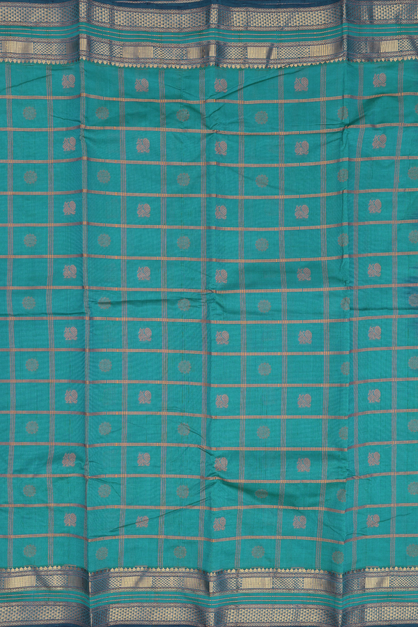 Kanchi Cotton Saree In Teal Blue With Checks Design