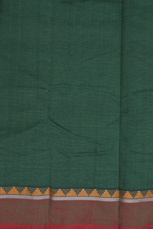 Kanchi Cotton Saree In Forest Green With Threadwork Buttas