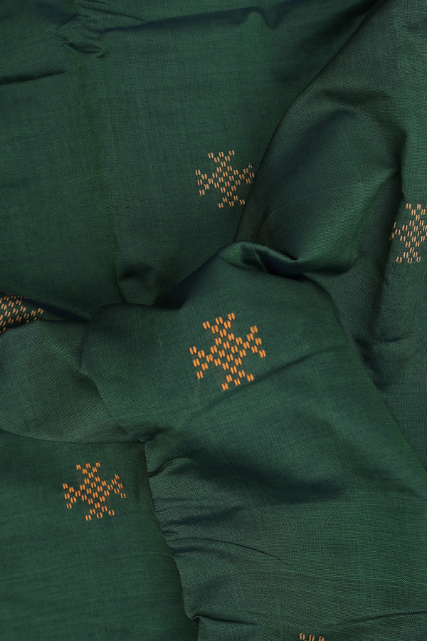 Kanchi Cotton Saree In Forest Green With Threadwork Buttas