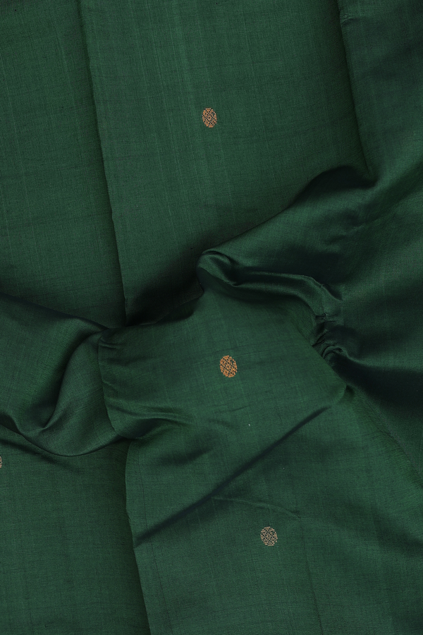 Kanchi Cotton Saree In Forest Green With Threadwork Buttas