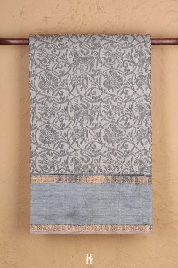 Silk Cotton Saree Cream Color With Vanasingaram Design