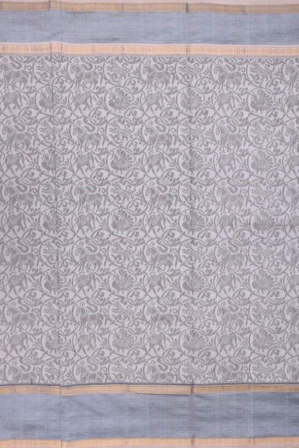 Silk Cotton Saree Cream Color With Vanasingaram Design