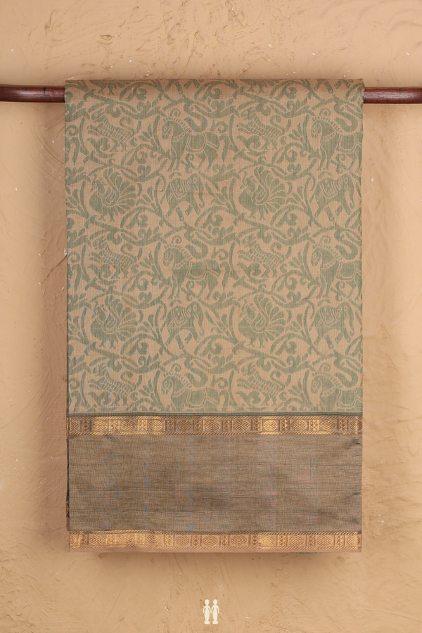 Traditional Silk Cotton Saree Brown With Vanasingaram Design