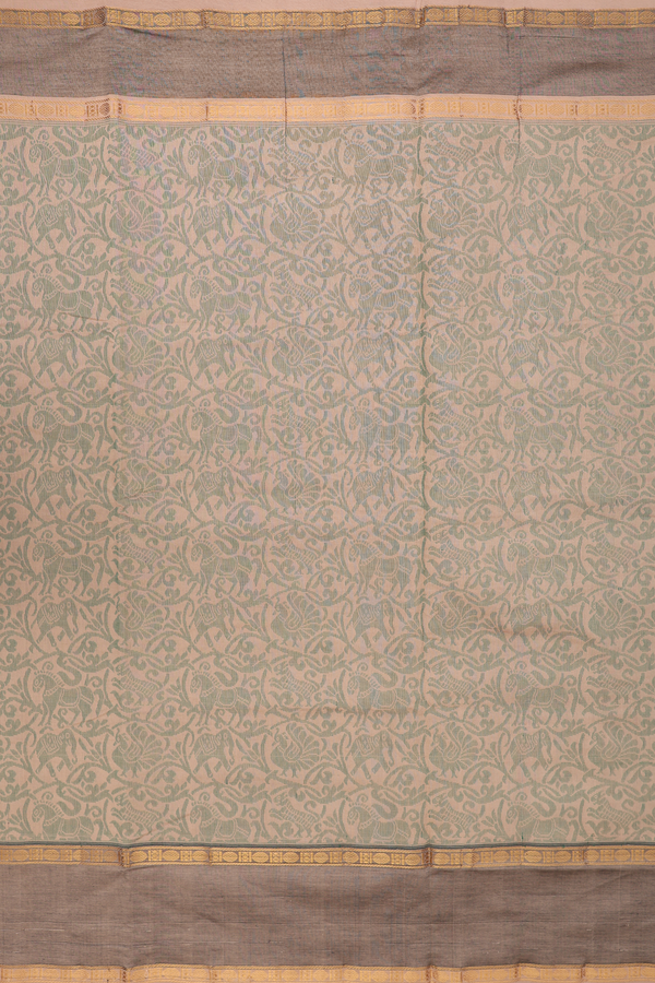 Traditional Silk Cotton Saree Brown With Vanasingaram Design