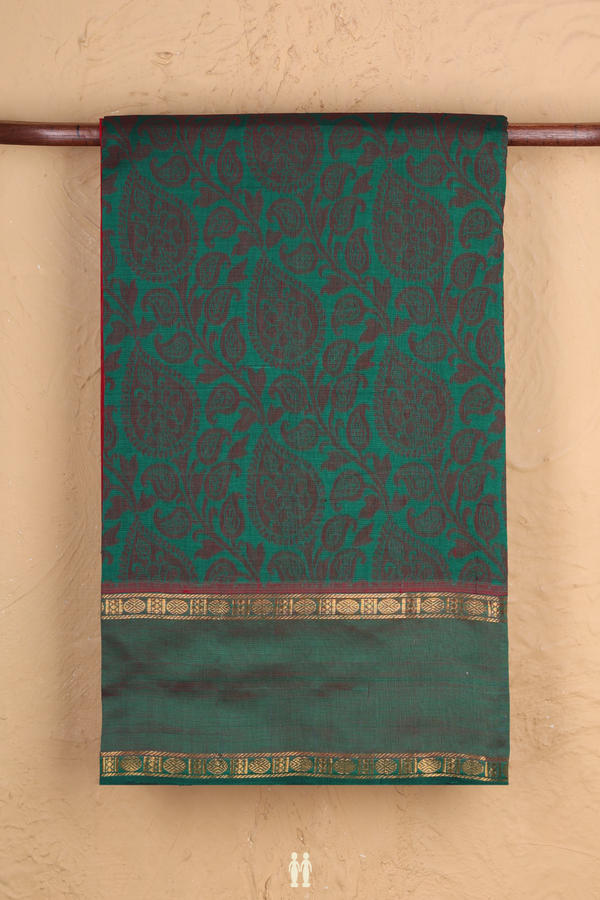 Traditional Silk Cotton Saree Green With Paisley Design