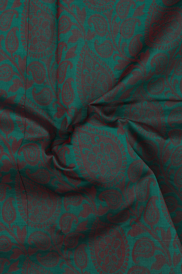 Traditional Silk Cotton Saree Green With Paisley Design