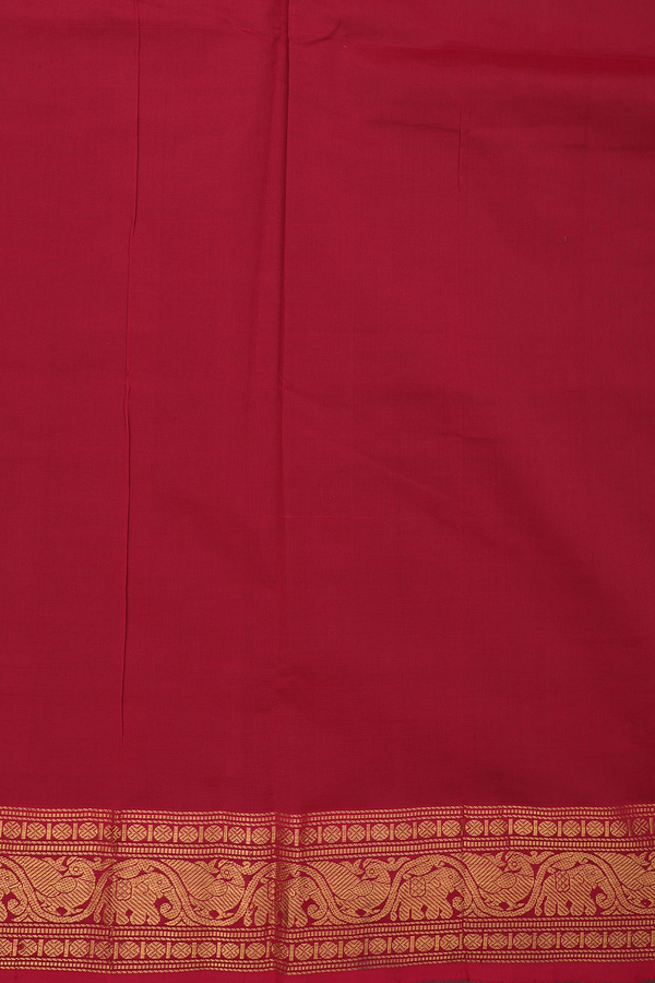 Silk Cotton Saree In Emerald Green With Peacock Buttas
