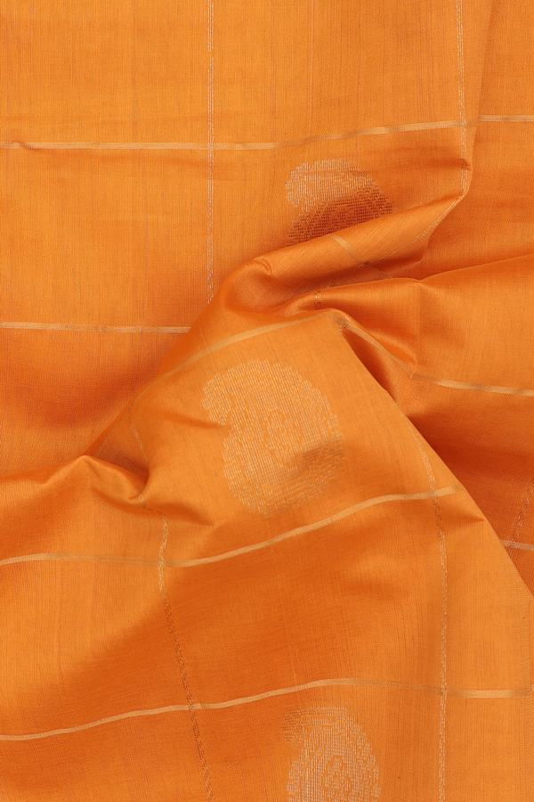 Silk Cotton Saree In Mango Yellow With Checks Design
