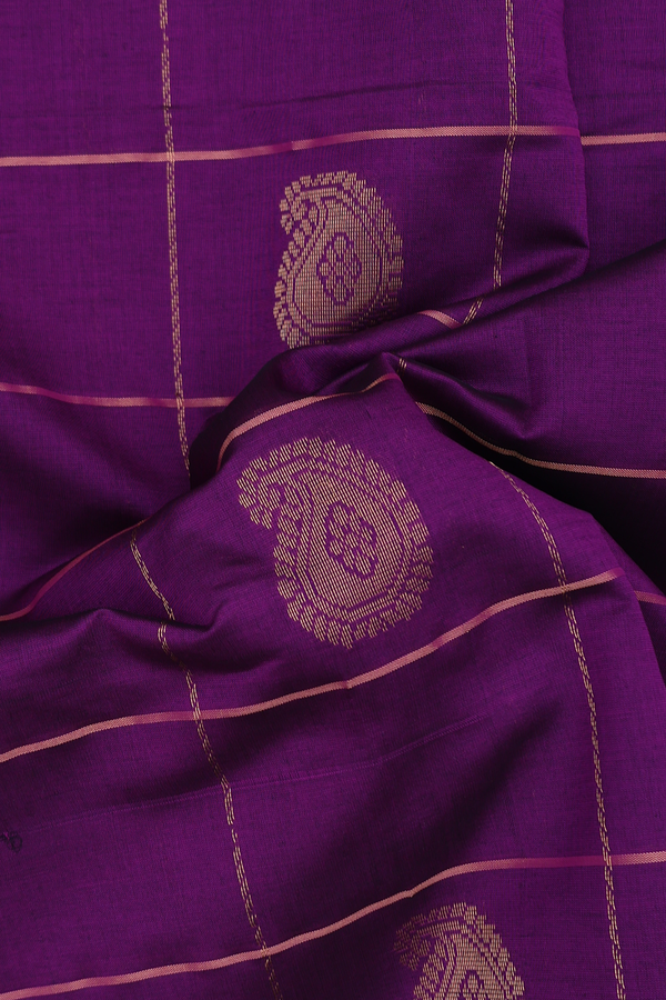 Traditional Silk Cotton Saree In Purple With Checks Design