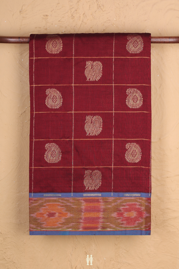 Traditional Silk Cotton Saree In Red With Checks Design
