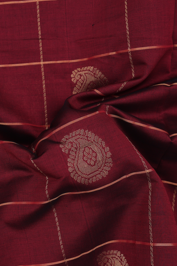 Traditional Silk Cotton Saree In Red With Checks Design