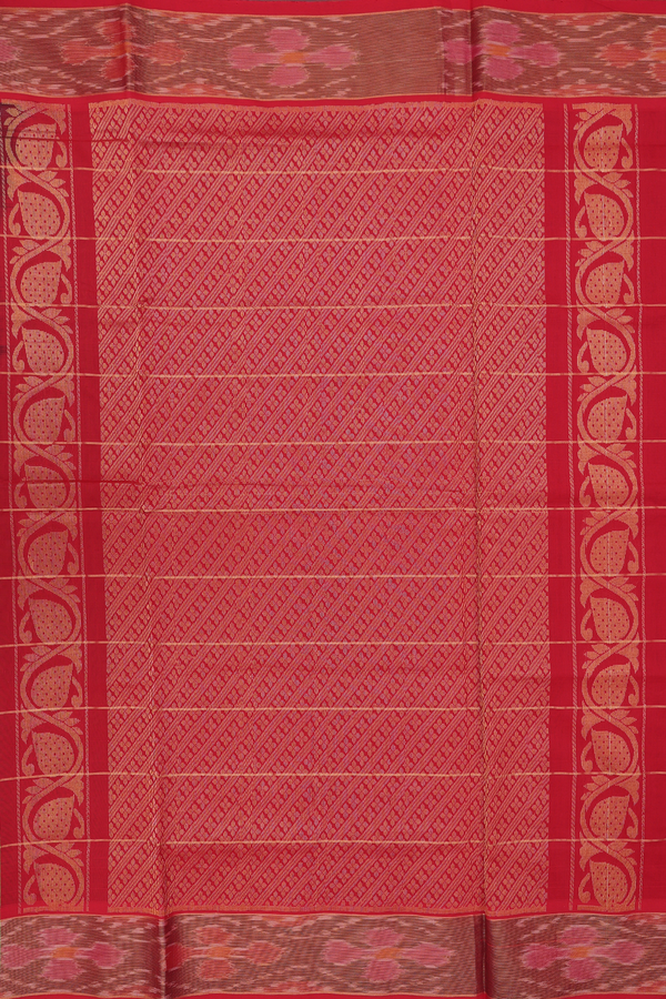 Traditional Silk Cotton Saree In Green With Checks Design