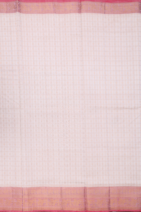 Traditional Silk Cotton Saree In White With Checks Design
