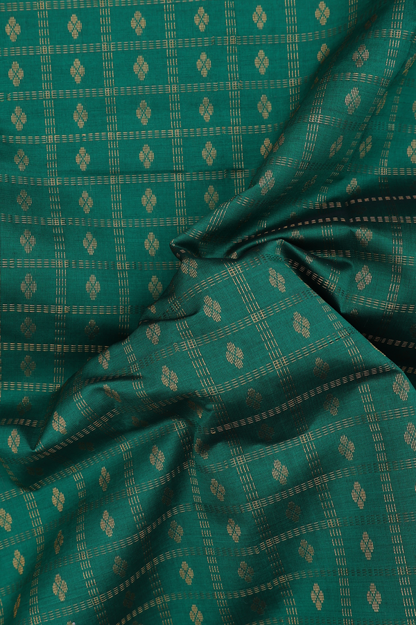 Traditional Silk Cotton Saree In Green With Checks Design