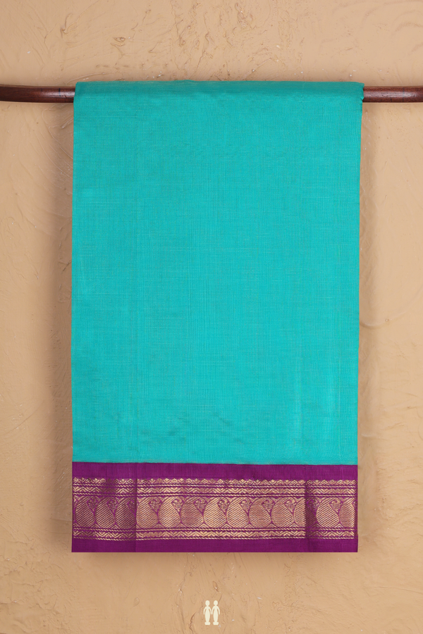 Silk Cotton Saree In Sea Green With Stripes Design