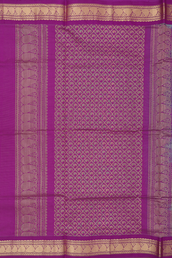 Silk Cotton Saree In Sea Green With Stripes Design