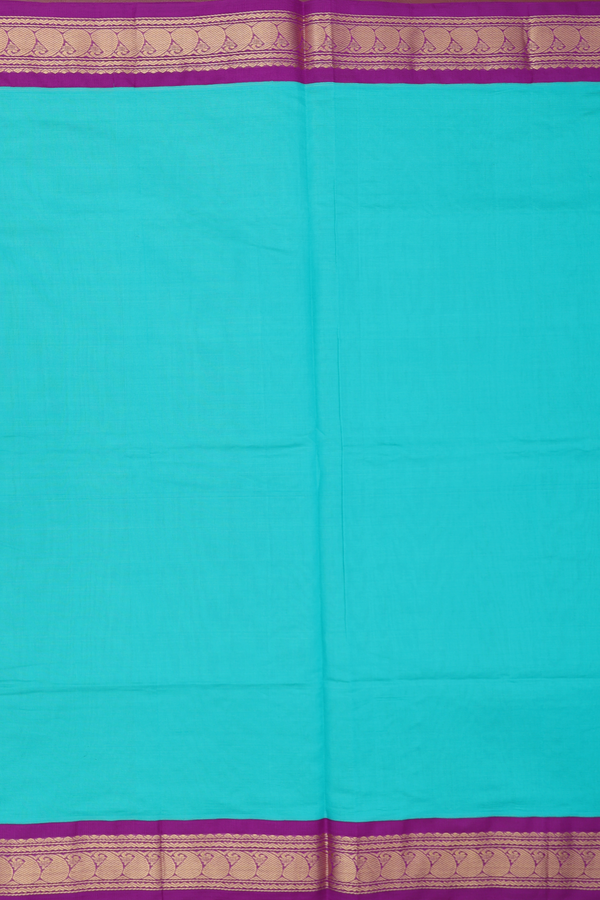 Silk Cotton Saree In Sea Green With Stripes Design