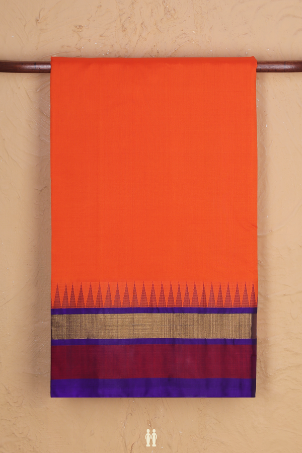 Silk Cotton Saree In Bright Orange With Contrast Border