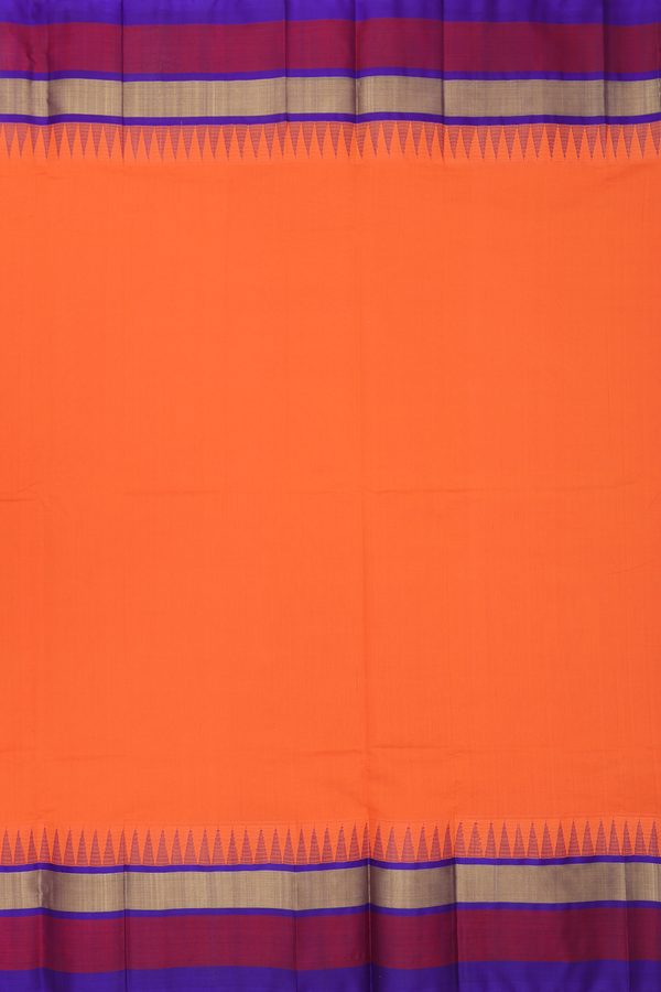 Silk Cotton Saree In Bright Orange With Contrast Border